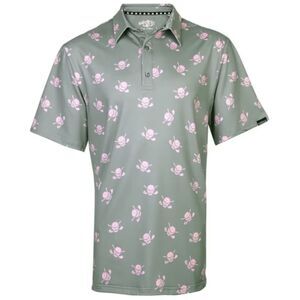 Tattoo Golf Lucky 13 Grey Pink Cool-Stretch Golf Shirt Polo Mens XL
